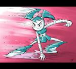 1girl blue_hair blue_skirt blue_tank_top colored_skin full_body heidi-celestial highres humanoid_robot jenny_wakeman joints looking_at_viewer mechanical_hair metal_skin my_life_as_a_teenage_robot robot robot_girl robot_joints skirt smile solo tank_top twintails white_skin 