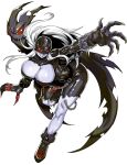  1girl absurdres belt black_bodysuit bodysuit breasts chain cleavage colored_skin commentary covered_eyes demon_girl digimon digimon_(creature) grey_hair grey_skin highres ladydevimon large_breasts leather_suit long_hair mask minew muscular muscular_female red_eyes skull_print torn_bodysuit torn_clothes torn_wings wings wrist_wings 