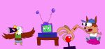 2_frame_animation 4chan_anon accipitrid accipitriform animated animated_gif anthro avian bald_eagle bird canid canine canis clothing controller drinking duo eagle electronics female game_controller gaming hi_res humor kyuu_(scarydrpepper) libera mammal pepsi pepsico pizza_tower red_wolf screen screen_face sea_eagle shirt short_playtime simple_background tank_top television toony topwear vein wide_eyed wolf
