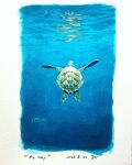  absurdres animal animal_focus border commentary_request dated day fish highres katayama_joe no_humans ocean original sea_turtle traditional_media turtle underwater white_border 