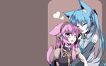  animal_ears aqua_hair blue_eyes catgirl dress hatsune_miku long_hair megurine_luka mizuki pink_hair tie twintails vector vocaloid 