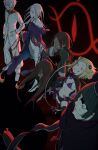  2girls 4boys 8_humi bandaged_head bandaged_leg bandages black_background black_hat blonde_hair bra brown_hair capella_emerada_lugunica chain commentary_request dark-skinned_male dark_skin drooling glowing glowing_eyes green_eyes green_hair grey_hair grin hand_on_own_hip hat highres long_hair lye_batenkaitos mouth_drool multiple_boys multiple_girls navel pants petelgeuse_romaneeconti purple_bra purple_eyes re:zero_kara_hajimeru_isekai_seikatsu red_eyes regulus_corneas roy_alphard sharp_teeth shoes simple_background sirius_(re:zero) smile stomach teeth underwear white_hair white_pants white_shoes yellow_eyes 