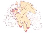 2024 4:3 anthro avian beak biped blue_eyes digital_drawing_(artwork) digital_media_(artwork) digitigrade european_mythology female female_anthro flat_colors flying fur greek_mythology hair hi_res hippogriff hooves light_blush long_hair looking_at_viewer lunargent monotone_body monotone_fur monotone_hair mythological_avian mythological_creature mythology semi-anthro side_view solo spread_wings tail unguligrade white_hair white_tail wings yellow_body yellow_fur