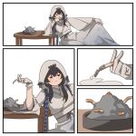  1girl ashtray black_hair camo_mile_nflow cigarette commentary_request highres holding holding_cigarette japanese_clothes kimono korean_commentary limbus_company project_moon red_eyes shiomi_yoru_(project_moon) simple_background smoking table uchikake veil white_background white_kimono 