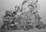 absurd_res activision andromorph andromorph/female andromorph/male anthro clothing collar crown dinosaur duo female grey_body headgear hi_res horn intersex intersex/female intersex/male jewelry linnylovensfw male male/female monochrome pillow prehistoric_species reptile ripto scalie shirt sketch sorceress_(spyro) spyro_reignited_trilogy spyro_the_dragon topwear