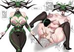  1boy 1girl absurdres age_difference breasts commentary_request completely_nude hela_(marvel) hetero highres huge_breasts instant_loss large_areolae m_legs marvel mature_female nipples nude plump spread_legs tongue tongue_out xlx 