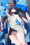  1girl black_hair black_skirt blue_eyes bow cardigan collared_shirt commentary_request gridman_(character) gridman_(ssss) gridman_universe highres holding holding_phone long_hair looking_up miniskirt naasan_(r3p9xvzrq9wdv1l) panties pantyshot phone red_bow school_uniform shirt skirt ssss.gridman takarada_rikka thighs underwear upskirt white_cardigan white_panties white_shirt 