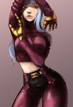  bad_id bad_pixiv_id blue_hair gloves kula_diamond long_hair navel pants red_eyes simple_background solo steward_b the_king_of_fighters 