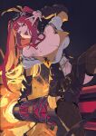  1girl absurdres belt breasts choker cleavage clothing_cutout commentary_request corset earrings fang fishnet_thighhighs fishnets garter_straps goggles goggles_on_head heart heart_earrings highres jewelry large_breasts low_neckline mole mole_on_breast navel navel_cutout red_hair red_nails shadowverse shokubutsu0625 sidelocks smile solo spiked_choker spikes teeth thighhighs tidal_gunner_(shadowverse) upper_teeth_only utility_belt v 