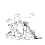  2girls all_fours animal_ears antennae bird_ears blush cape chenwei_jun chinese_commentary commentary_request dress earrings feathered_wings from_side girl_on_top greyscale hat heart highres hoop_earrings jewelry long_sleeves mob_cap monochrome multiple_girls mystia_lorelei profile shirt shoes short_hair short_sleeves shorts socks spoken_heart touhou wing_hat_ornament wings wriggle_nightbug yuri 