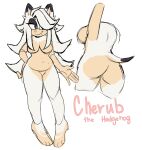 anthro black_eyes breasts butt cherub_garden cherub_the_hedgehog countershade_butt countershade_torso countershading dipstick_tail eulipotyphlan eyelashes fan_character featureless_crotch feet female foot_markings hair hedgehog hi_res leg_markings long_hair mammal markings model_sheet navel sega solo sonic_the_hedgehog_(series) tail tail_markings tan_arms tan_torso thick_thighs white_body wide_hips