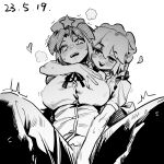  2girls blush breasts buttons chenwei_jun chinese_commentary commentary_request dated greyscale hand_on_another's_chest hat hat_ornament heart highres hong_meiling implied_fingering izayoi_sakuya large_breasts long_hair looking_at_another maid_headdress monochrome multiple_girls open_mouth short_hair sketch star_(symbol) star_hat_ornament sweat touhou white_background yuri 