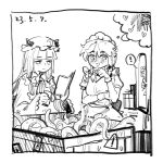  ! 3girls :d blush book chenwei_jun chinese_commentary commentary_request crescent crescent_hat_ornament dated doorway dress full-face_blush greyscale hat hat_ornament heart highres holding holding_book hong_meiling izayoi_sakuya light_frown long_hair long_sleeves maid_headdress mob_cap monochrome multiple_girls open_book patchouli_knowledge puffy_short_sleeves puffy_sleeves short_sleeves sign sketch smile speech_bubble spoken_exclamation_mark tentacles thought_bubble touhou warning_sign 