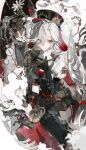 1girl absurdres black_gloves chinese_commentary clock commentary_request dress gears gloves hat highres long_hair original ponytail rabbit red_eyes solo tianmixian top_hat white_hair 