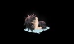  1boy black_background black_hair chibi chibi_only crying full_body fushiguro_megumi green_eyes highres jujutsu_kaisen male_focus rizurin sad short_hair simple_background solo tears 