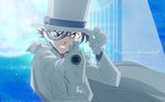  brown_hair cape detective_conan gloves gun hat kaitou_kid moon short_hair sky stars suit weapon 