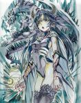  1girl absurdres arm_markings asymmetrical_bangs black_hair blue_spine bone_armor braid breasts cape claws commentary cowboy_shot dated dragon dragon_girl dragon_wings egg eudetenis facial_mark fingernails flipped_sidelocks forehead_mark from_side grey_eyes head_spikes highleg highres horn_markings horns leotard long_fingernails long_hair looking_ahead lying monster open_mouth original petite pointy_ears red_nails sharp_teeth signature small_breasts solo_focus spiked_tail standing tail teeth thighhighs traditional_media transparent_wings turtleneck turtleneck_leotard western_dragon white_dragon winged_arms wings 