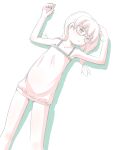  1girl alternate_costume arms_up braid chemise chloe_(sekaiju) collarbone colored_shadow commentary_request fingernails flat_chest glasses hair_tie highres long_hair lying minami_juujisei on_back parted_lips sekaiju_no_meikyuu shadow shin_sekaiju_no_meikyuu_2 simple_background solo twin_braids white_background 
