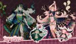  2girls arm_tattoo arms_up bare_shoulders black_bra blonde_hair blue_streaks bone bow bowtie bra bracelet breasts chain chained_wrists character_request chibi chibikemo cleavage copyright_request cross demon_horns doll_joints dress dual_persona english_text facial_tattoo frilled_skirt frills ghost ghost_tail gold_chain green_dress green_eyes green_hair green_veil heterochromia holding holding_staff horns jewelry joints layered_skirt leg_tattoo littlebluemuffin long_hair multicolored_hair multiple_girls navel navel_piercing off-shoulder_dress off_shoulder open_clothes open_skirt original panties patterned_background piercing plant puffy_short_sleeves puffy_sleeves red_nails red_panties ribbon ribs short_sleeves side_slit skirt small_breasts staff streaked_hair tattoo thorns underwear veil very_long_hair vines wavy_hair yellow_eyes yellow_nails 