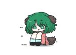  1girl animal animal_ears ant black_shoes blue_socks bug chibi closed_mouth commentary_request dog_ears dog_girl dog_tail dress full_body green_eyes green_hair highres kasodani_kyouko knees_up long_sleeves motion_lines pink_dress sea_urchin shadow shoes short_eyebrows simple_background sitting socks solo tail thick_eyebrows tongue tongue_out touhou translation_request uni_souchou white_background 