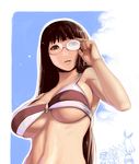  adjusting_eyewear amae_koromo aru-sci bad_id bad_pixiv_id bikini breasts brown_eyes brown_hair glasses kunihiro_hajime large_breasts multiple_girls ryuumonbuchi_touka saki sawamura_tomoki swimsuit underboob 