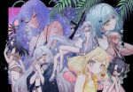  airi_(shibou_yuugi) assault_rifle bikini black_hair blonde_hair blue_eyes breasts brown_eyes cleavage closed_mouth commentary essay_(shibou_yuugi) green_eyes grey_hair gun hair_ornament highres hizumi_(shibou_yuugi) holding holding_gun holding_weapon koyomi_(shibou_yuugi) large_breasts long_hair looking_at_viewer m16 m16a4 maguma_(shibou_yuugi) medium_breasts mitsuba_(shibou_yuugi) mozuku_(shibou_yuugi) multicolored_eyes multicolored_hair multiple_girls murasaki_pomeranian pink_eyes purple_hair red_eyes rifle sandals shibou_yuugi_de_meshi_wo_kuu. side-tie_bikini_bottom small_breasts swimsuit two-tone_hair untranslatable_commentary very_long_hair weapon yuuki_(shibou_yuugi) 
