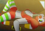 animatronic blush bottomwear bra car car_trunk circus_baby_(fnaf) clothing crop_top eleanor_(fnaf) eyeshadow female five_nights_at_freddy's five_nights_at_freddy's:_fazbear_frights frilly garbage_dump hair hi_res hotpants humanoid joints legwear lipstick long_neck looking_at_viewer lying machine makeup moopsart navel on_back peeking_underwear pigtails public red_hair robot robot_joints scottgames scrap_yard segmented_body shirt shorts solo thigh_highs to_be_beautiful topwear trash underwear vehicle