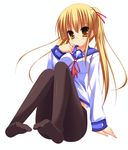  angel_beats! blonde_hair brown_legwear highres long_hair mizutsuki no_pants pantyhose school_uniform solo twintails yusa_(angel_beats!) 