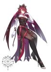 1girl breasts brown_cape brown_dress brown_thighhighs cape commentary_request dress genshin_impact gloves hair_between_eyes high_heels highres hiki_yuichi large_breasts long_hair multicolored_hair nun nun_headdress pantyhose pink_hair red_cape red_eyes red_hair rosaria_(genshin_impact) solo thighhighs white_gloves white_sleeves 