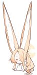  1girl :3 =_= absurdres animal_ears blonde_hair blue_archive blush chibi chibi_only closed_eyes closed_mouth comically_large_ears extra_ears fox_ears fox_girl hair_over_one_eye halo highres huge_ears long_hair official_alternate_costume one-piece_swimsuit seia_(blue_archive) seia_(swimsuit)_(blue_archive) side_ponytail solo sonn_er swimsuit white_one-piece_swimsuit yellow_halo 