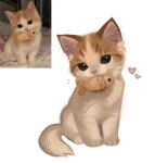  animal animal_focus art_study cat commentary english_commentary fish foxlett full_body heart highres looking_at_viewer mouth_hold no_humans original photo_inset reference_inset simple_background sitting solo white_background 