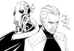  2018 2boys alien artist_name august beard cloak commentary confederacy_of_independent_systems count_dooku cyborg dated english_commentary facial_hair general_grievous mollo101 monochrome multiple_boys sith star_wars star_wars:_revenge_of_the_sith star_wars:_the_clone_wars_(2008_tv_series) tunic white_background 