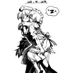  2girls apron back_bow blush bow carrying chenwei_jun chinese_commentary closed_eyes commentary_request dated dress feet_out_of_frame greyscale hatching_(texture) highres hong_meiling izayoi_sakuya light_smile long_hair maid_apron maid_headdress monochrome multiple_girls piggyback sideways_glance sketch sleeping spoken_zzz sweatdrop touhou white_background zzz 
