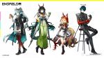  1boy 3girls animal_ear_fluff animal_ears arcane_(arknights) arknights arknights:_endfield asymmetrical_gloves bird_ears bird_girl black_gloves black_hair black_jacket black_pants blonde_hair blood blood_halo blue_eyes blue_hair breasts camille_(arknights) cape closed_mouth commentary_request copyright_logo copyright_notice cup disposable_cup dragon_girl dragon_horns dragon_tail dress drink eastern_dragon_horns eastern_dragon_tail elbow_gloves facial_mark fingerless_gloves forehead_mark full_body gloves gradient_pants green_eyes green_hair green_pants grey_hair halo head_wings highres holding holding_cup holding_drink hood hooded_cape horns jacket korean_commentary large_breasts liquid_halo logo long_hair low-tied_sidelocks mona0101 multicolored_hair multiple_girls official_art open_mouth pants pointy_ears red_cape red_gloves red_hair red_horns red_thighhighs rossi_(arknights) short_hair sidelocks single_elbow_glove sitting smile spiked_halo streaked_hair tail thighhighs two-sided_cape two-sided_fabric two-tone_cape white_dress wings wolf_ears wolf_girl wolf_tail yellow_eyes zhuang_fangyi_(arknights) 