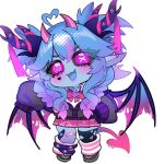  1girl @_@ ahoge blue_hair blue_skin bone_hair_ornament chibi colored_skin commission demon_girl demon_horns demon_wings hair_ornament heterochromia highres horns indie_virtual_youtuber leg_warmers osiimi plaguebby pleated_skirt pointy_ears ribbon school_uniform second-party_source skirt solo spikes sweater tail tentacles too_many_eyes virtual_youtuber wings x_eye 