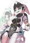  3girls @_@ angels_of_delusion aria_(robot)_(zenless_zone_zero) aria_(zenless_zone_zero) arm_warmers black_hair black_sclera blush bow colored_inner_hair colored_sclera commentary_request green_bow green_eyes green_hair hair_bow hair_ornament hairclip highres humanoid_robot joints looking_at_another multicolored_hair multiple_girls multiple_hairclips nangong_yu necktie open_mouth pink_hair red_eyes red_necktie robot robot_girl robot_joints shirt simple_background sunna_(zenless_zone_zero) too_many_bows tsuingumi(user_yftv7388) twintails white_background white_shirt wings zenless_zone_zero 