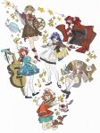 1boy 5girls :d :o aleph_(a_feast_of_imagery)_(reverse:1999) aleph_(reverse:1999) apple apple_(reverse:1999) apron aqua_shirt barcarola_(reverse:1999) bird black_dress black_jacket black_pants black_shoes blonde_hair blue_dress blue_hair blue_hairband bow_(music) bow_hairband brown_dress brown_hair cape chinese_commentary colored_inner_hair commentary_request crackling_box_(reverse:1999) crystal_ball dress duck food fruit full_body grey_hair grey_mask grey_shorts grey_sweater hair_intakes hairband hat highres holding holding_bow_(music) holding_instrument holding_violin instrument jacket kiperina long_hair low_ponytail mask matilda_bouanich medium_hair multicolored_hair multiple_girls musical_note neckerchief official_alternate_costume one_side_up pants pantyhose planet ponytail quarter_note red_cape red_hair red_hairband red_neckerchief red_shoes red_vest regulus_(reverse:1999) regulus_(the_fierce_fan)_(reverse:1999) reverse:1999 school_uniform shirt shoes short_hair shorts sixteenth_note smile socks soviet_school_uniform sparkle star_(symbol) sweater treble_clef vest violin voyager_(reverse:1999) wawacai_chao_kafei white_apron white_background white_hat white_pantyhose white_socks 