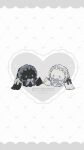  2girls bow bowtie chibi chibikemo closed_mouth commentary_request detached_collar frilled_hairband frilled_shirt_collar frills frown hair_bow hair_ribbon hairband hand_hair heart highres lolita_hairband lunelle_(naiguozi) multiple_girls naiguozi noctelle_(naiguozi) official_art official_wallpaper original ribbon watermark white_background white_bow white_ribbon 