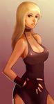  blonde_hair bonne_jenet bracelet breasts cleavage fatal_fury fingerless_gloves gloves jewelry large_breasts long_hair mark_of_the_wolves side_slit snk solo steward_b 