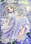  acrylic_paint_(medium) bad_id bad_pixiv_id barefoot blonde_hair braid choker crescent crescent_moon dress face feet flower hands lips long_hair millipen_(medium) moon original purple_eyes ribbon solo toyoda_izumi traditional_media very_long_hair 