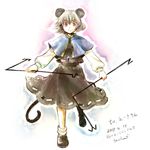 animal_ears dowsing_rod grey_hair highres mouse_ears mouse_tail nazrin red_eyes short_hair simple_background socha solo tail touhou traditional_media 