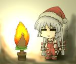  =_= check_translation chibi christmas christmas_tree fire fujiwara_no_mokou hat lonely long_hair ribbon santa_hat solo touhou translated translation_request yamato_damashi 