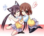  animal_ears bad_id bad_pixiv_id brown_eyes brown_hair cat_ears hirasawa_yui hug hug_from_behind k-on! kurou_(quadruple_zero) long_hair multiple_girls nakano_azusa one_eye_closed pantyhose red_eyes school_uniform short_hair twintails yuri 