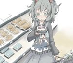  alternate_costume bread cake cirno contemporary food fruit green_eyes kawashiro_nitori s_star shopping solo strawberry strawberry_shortcake sweater touhou two_side_up 