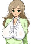  bow breasts brown_hair choker copyright_request green_eyes kusaka_souji large_breasts long_hair see-through sketch solo 