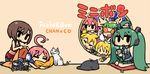  6+girls ahoge black_rock_shooter black_rock_shooter_(character) blush cat chan_co chibi covering_with_blanket dead_master green_hair gumi hatsune_miku kagamine_len kagamine_rin kaito kamui_gakupo long_hair megurine_luka meiko multiple_boys multiple_girls seiza sf-a2_miki sitting sleeping smile twintails very_long_hair vocaloid 