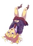  blonde_hair legs long_hair lying motiko purple_eyes school_uniform skirt socks solo umineko_no_naku_koro_ni ushiromiya_jessica 