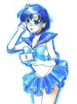  bishoujo_senshi_sailor_moon blue blue_choker blue_eyes blue_hair blue_sailor_collar blue_skirt choker magical_girl mizuno_ami rabihiko ribbon sailor_collar sailor_mercury sailor_senshi_uniform sentai short_hair skirt solo tiara traditional_media video_game visor watercolor_(medium) 