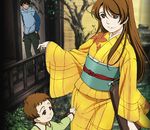  2boys garden houzuki_chizuru houzuki_yuuno japanese_clothes kimono kure-nai kurenai_shinkurou multiple_boys shouji sliding_doors tree 