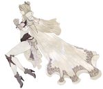  1girl blonde_hair boots cape eyes_closed female final_fantasy final_fantasy_iv full_body hair_ornament high_heels long_hair pantyhose rika_(artist) rosa_farrell shoes shoulder_pads simple_background solo tiara white_background 